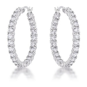 ShineHigh 18k Gold Plated & Rhodium Plated Cubic Zirconia Hoop Earrings – Classic Channel Set Round Cut, 5.5 Ct, 4mm Stones, 33mm Diameter - 1 of 1