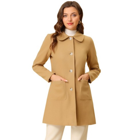 Allegra K Women's Turn Down Collar Buttoned Business Casual Mid-long Winter  Coat Beige Small : Target