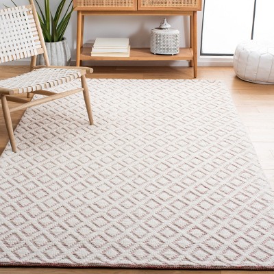 Ivory and Red Hand-Knotted Wool Rectangular Area Rug