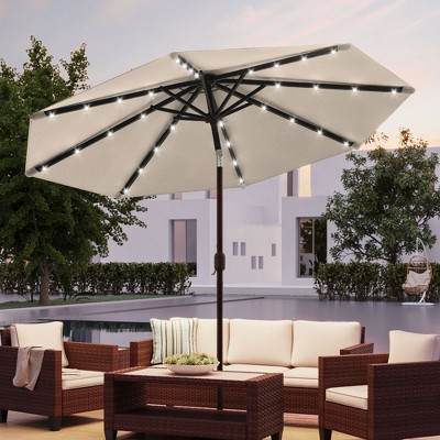 Sonkuki Patio 10FT LED Market Umbrellas With Solar Lights, Table Umbrella for Patio and Outdoor With Tilt Button for Deck and Pool