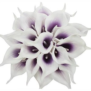 Duovlo 20pcs Calla Lily Bridal Wedding Bouquet Lataex Real Touch Artificial Flower Home Party Decor (Purple in White) - 1 of 4