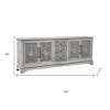 HomeRoots 106" Gray Distressed Solid Wood Carved Floral Three Drawer Sideboard with Four Doors - 3 of 4