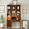Wood Retro Desk with Hutch Cabinet and Storage Drawers with Transparent Glass-Door Bookshelf - 2 of 4
