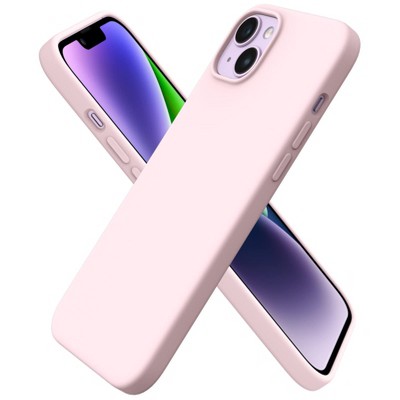 BONGEEKCompatible with iPhone 14 Plus Case 6.7, Slim Liquid Silicone 3 Layers Full Covered Soft Gel Rubber -Chalk Pink