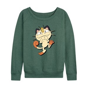 Women's - Pokémon - Meowth Shadow Lightweight French Terry Wide Neck Long Sleeve Shirt - 1 of 4