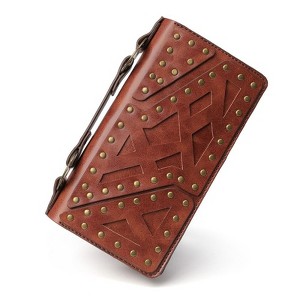 FATMOON Steampunk Leather Wallet for Halloween – Gothic Dual Zipper Long Bifold Wallet with Punk Style,for Daily Use,Parties Punk Fashion Enthusiasts - 1 of 4