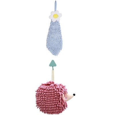 REGALWOVEN 2 Packs Chenille Hand Towel Flower and Cute Cartoon Hanging Hand Towel for Bathroom 6" x 15"/7" x 7"