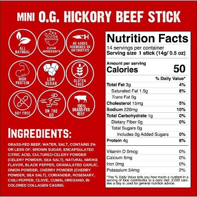 Righteous Felon Craft Jerky Lil Rebels OG Hickory Mini Beef High-Protein Snack Meat Sticks - 7oz/14ct