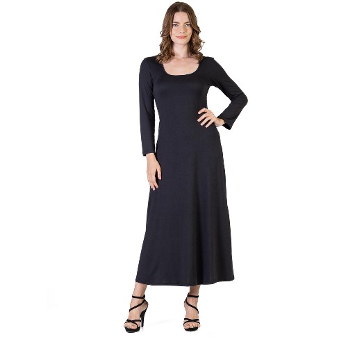 Long Sleeve Maxi Womens Dress-BLACK-XL