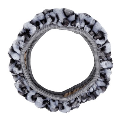 Unique Bargains Elastic Leopard Pattern Faux Fur Winter Warm Car Steering Wheel Cover Universal Gray 14.17"-15.75"