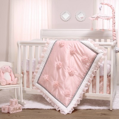The Peanutshell Arianna Baby Crib Bedding Set - Pink/White - 3pc