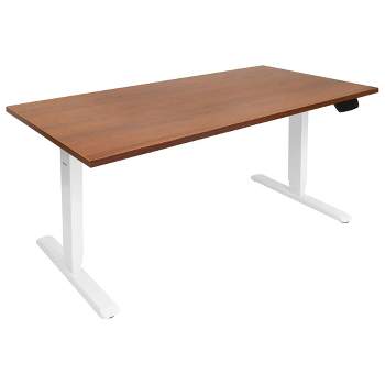 Mount-It! Dual Motor Electric Sit-Stand White Desk Frame with Extra-Wide Brown Tabletop