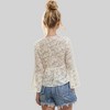 Anna-Kaci Women's Sheer Floral Lace Blouse with Flared Long Sleeves - 4 of 4
