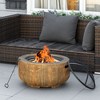 Outsunny Outdoor Fire Pit, 24 Inch Metal Wood Burning Fireplace with Spark Cover, Poker, Woodgrain Design for Patio, Picnic, Backyard, Light Brown - 2 of 4