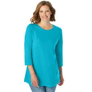 Woman Within Plus Size Perfect Three-Quarter Sleeve Crewneck Tee - 1 of 4