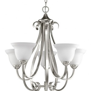 Progress Lighting Torino 5-Light Chandelier, Brushed Nickel, Etched White Glass Shades - 1 of 2