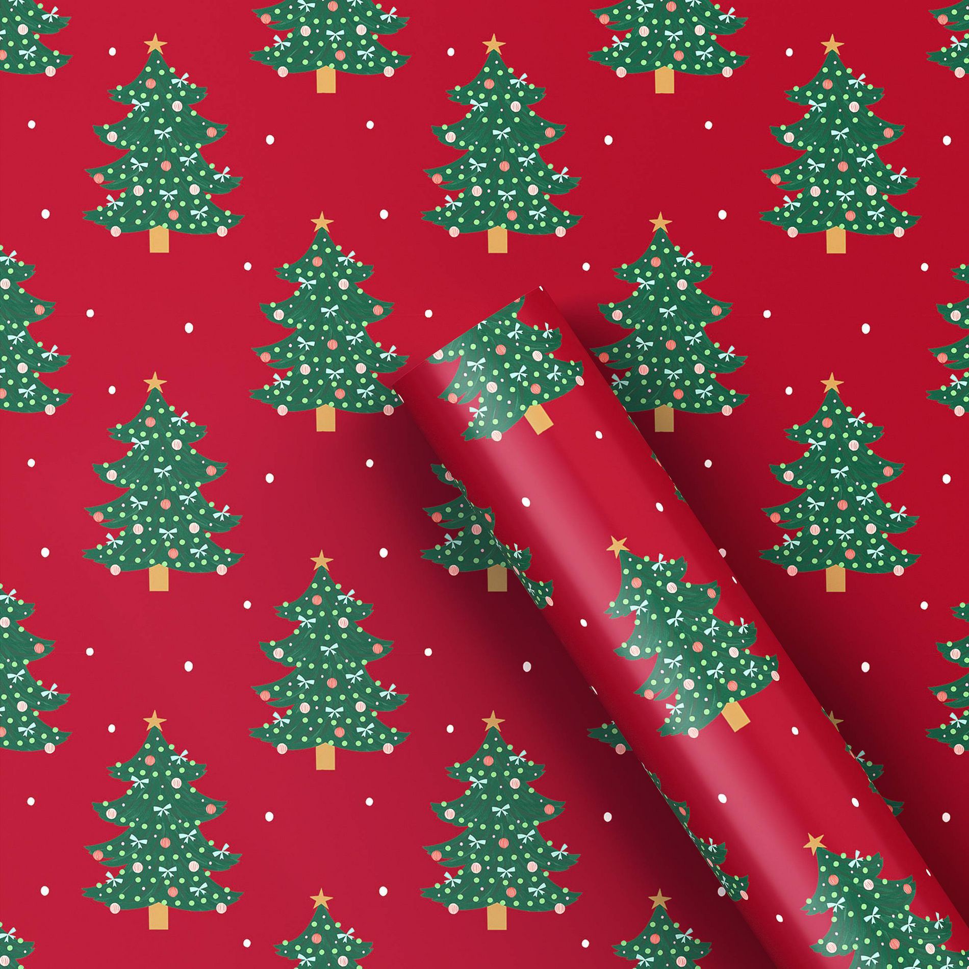 30" 50 sq ft Christmas Gift Wrapping Paper Decorated Trees on Red - Wondershop™