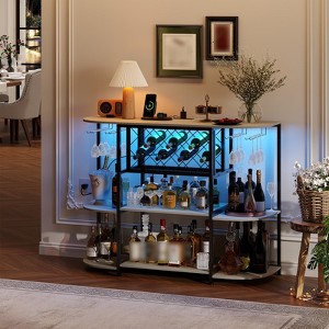 Wine Bar Cabinet with Wine Rack, Freestanding Coffee Bar Cabinet with Storage, Kitchen Sideboard Buffet Cabinet, Tall Bakers Rack Display Rack - 1 of 4