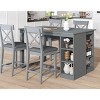 5 PCS Farmhouse Dining Set, 1 Table and 4 Cross-Back Chairs, Counter Height Dining Table with Storage Shelves and Upholstered Chairs-Baofuwish - 3 of 4