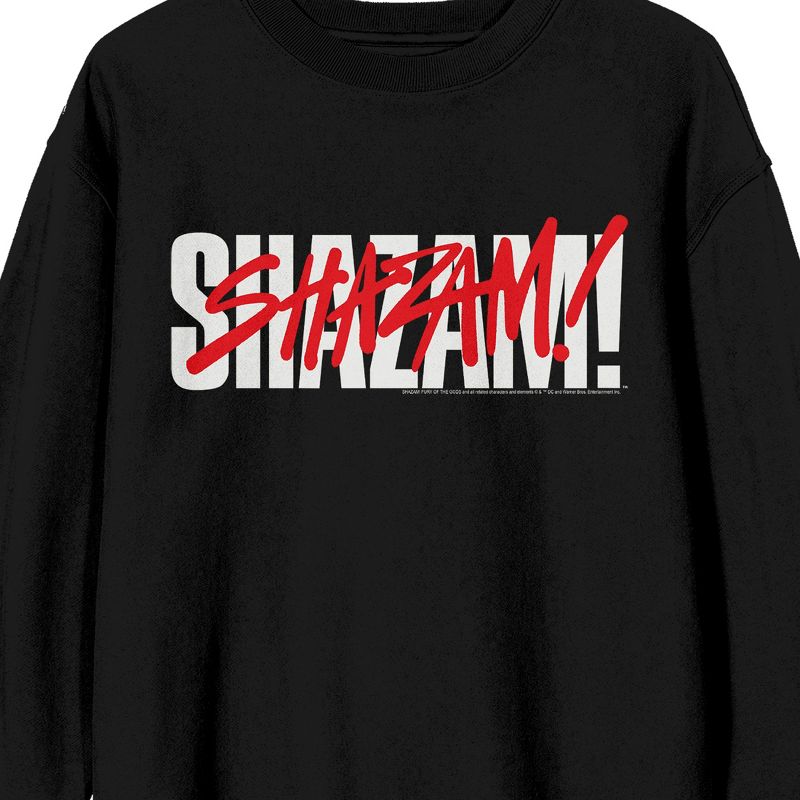 Shazam 2 Fury Of The Gods White And Red Text Crew Neck Long Sleeve Black Adult Sweatshirt, 2 of 4
