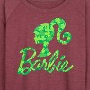 Women's - Barbie - Shamrock Pattern Logo Lightweight French Terry Wide Neck Long Sleeve Shirt - 2 of 4