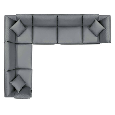 Gray Faux Leather Six-Piece Sectional Sofa with Down Fill Cushions