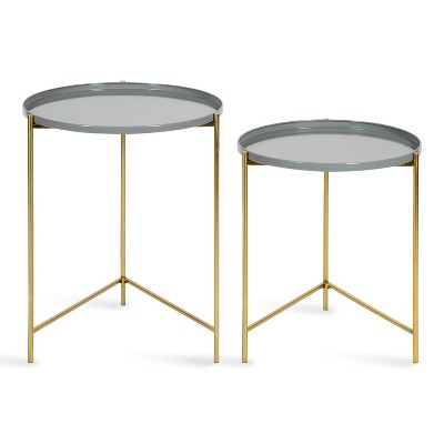 Ulani Gray and Gold Iron Nesting Side Table Set of 2