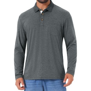 INSPIRE CHIC Men's Contrast Button Collared Pocket Long Sleeves Golf Polo T-Shirts - 1 of 4