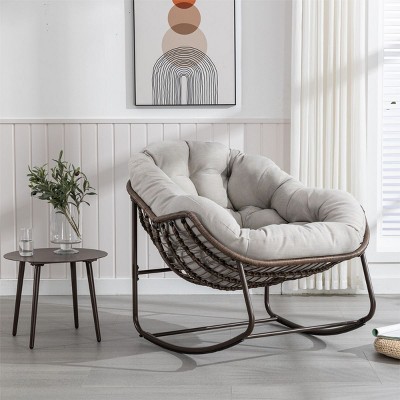 Rattan Reclining Rocking Chair,Patio Rocking Chair With Cushions Living Room-Cuddlewood