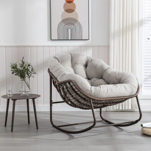 Rattan Reclining Rocking Chair,Patio Rocking Chair With Cushions Living Room-Cuddlewood - 1 of 4