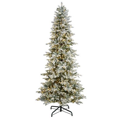 Nearly Natural 9.5-ft Slim Flocked Nova Scotia Spruce Artificial Christmas Tree
