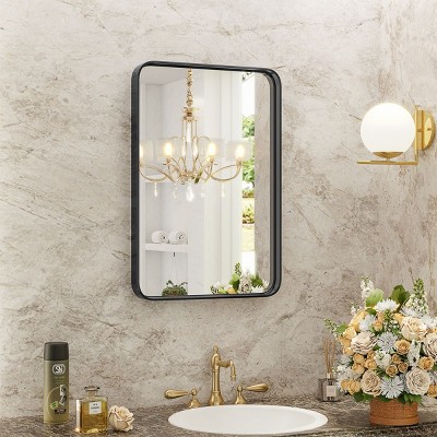 Black Rectangle Farmhouse Bathroom Mirror Vanity Mirror for Wall,Aluminum Alloy Framed Wall Mirror Decor Wall Mirrors Under $100-The Pop Home