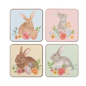 C&F Home 4" Multi-Color Easter Floral Cute Bunny Rabbit Drink Sitter Coasters, Set Of 4 - 1 of 4