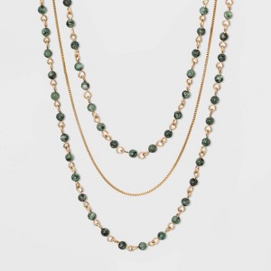 Brass Semi Jade Multi Row Necklace - Universal Thread Gold, Women