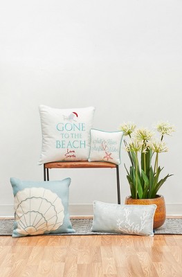 White Embroidered Coastal Santa Decorative Throw Pillow 18" x 18"