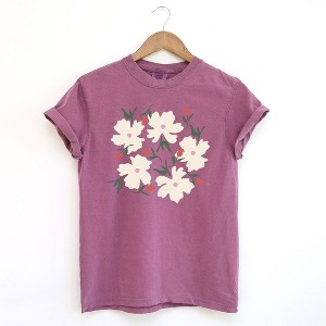 Simply Sage Market Women's Pink Flowers and Buds Short Sleeve Garment Dyed Tee - 1 of 3