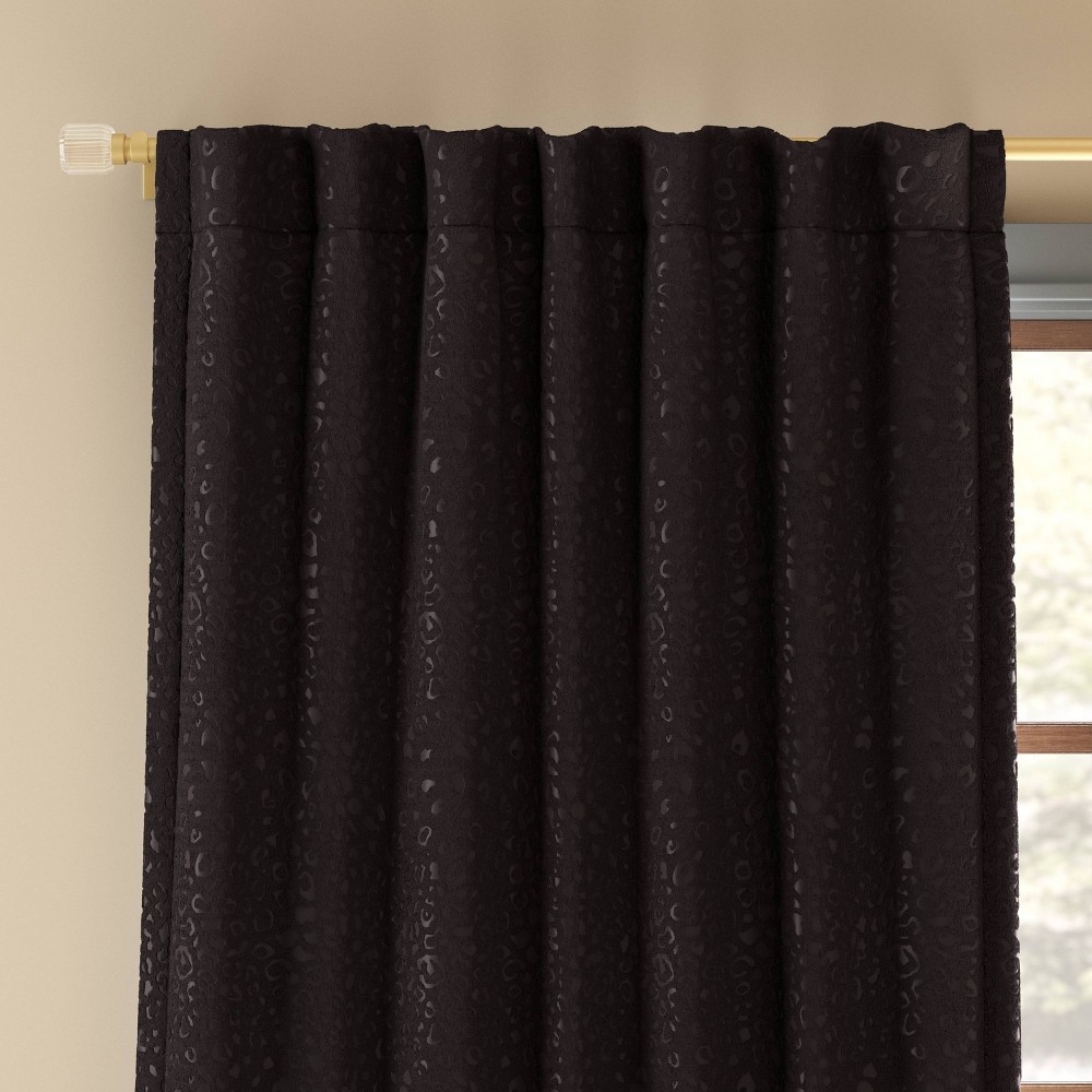 Photos - Curtains & Drapes 50"x108" Blackout Embossed Velvet Curtain Panel Black - Threshold™