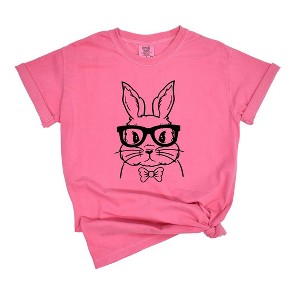 Simply Sage Market Women's Bunny Face With Bowtie Short Sleeve Garment Dyed Tee - 1 of 3