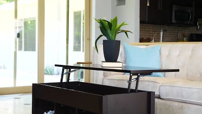 Modern Lift-Top Coffee Table with Hidden Storage in White and Brown