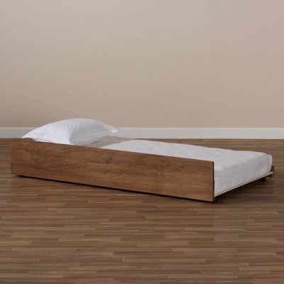 Walnut Twin Wood Trundle Bed with Wheels