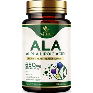Alpha Lipoic Acid 650mg Extra Strength ALA Supplement Non GMO & Gluten Free - 60 Capsules By Nature's Nutrition - 1 of 4