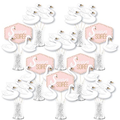 Big Dot of Happiness Swan Soiree - White Swan Baby Shower or Birthday Party Centerpiece Sticks - Showstopper Table Toppers - 35 Pieces