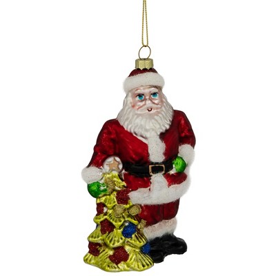 Northlight Classic Santa with Tree Hanging Glass Christmas Ornament - 5.75" - Red