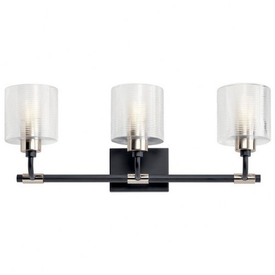 Black and Nickel 3-Light Cylinder Vanity Light