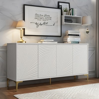 60" Modern Sideboard Buffet Cabinet with Adjustable Shelves, Artistic Carved 4 Doors Accent Storage Console for Entryway, Living Room, Study Room