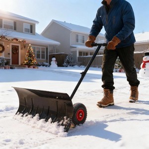 Acekool Large Snow Shovel Pusher, Adjustable Angle & Height, Easy Snow Removal for Sidewalks, Black - 1 of 4