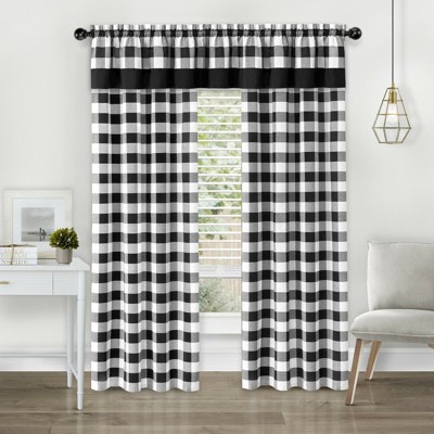 Kate Aurora Modern Country Farmhouse 3 Piece Buffalo Check Plaid Window Curtains & Valance Set