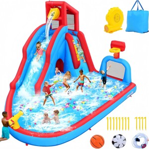 HOMDOX 14.2 FT 7-in-1 Inflatable Water Slide Backyard W/Big Pool|Long Slide|Soccer Field|Dump Bucket|Obstacle Tunnel for Kids 3-12 In/Outdoor Gift - 1 of 4