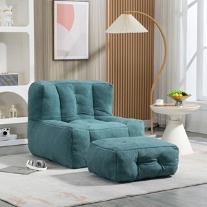 Velvet Bean Bag Chair with Ottoman and Foam Padding, Soft Lazy Sofa for Adults and Kids, Lightweight and Compressed-Baofuwish - 1 of 4