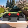 FIONECA 5-Piece PE Rattan U-Shaped Outdoor Sofa Set, Grey Wicker with Black Cushions and 2 Pillows, Patio Sectional Furniture - 3 of 4